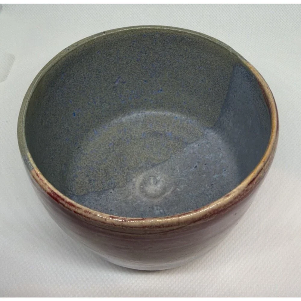 Handmade Studio Pottery Matcha Tea Bowl Chawan Signed Tri-Color Drip Glaze